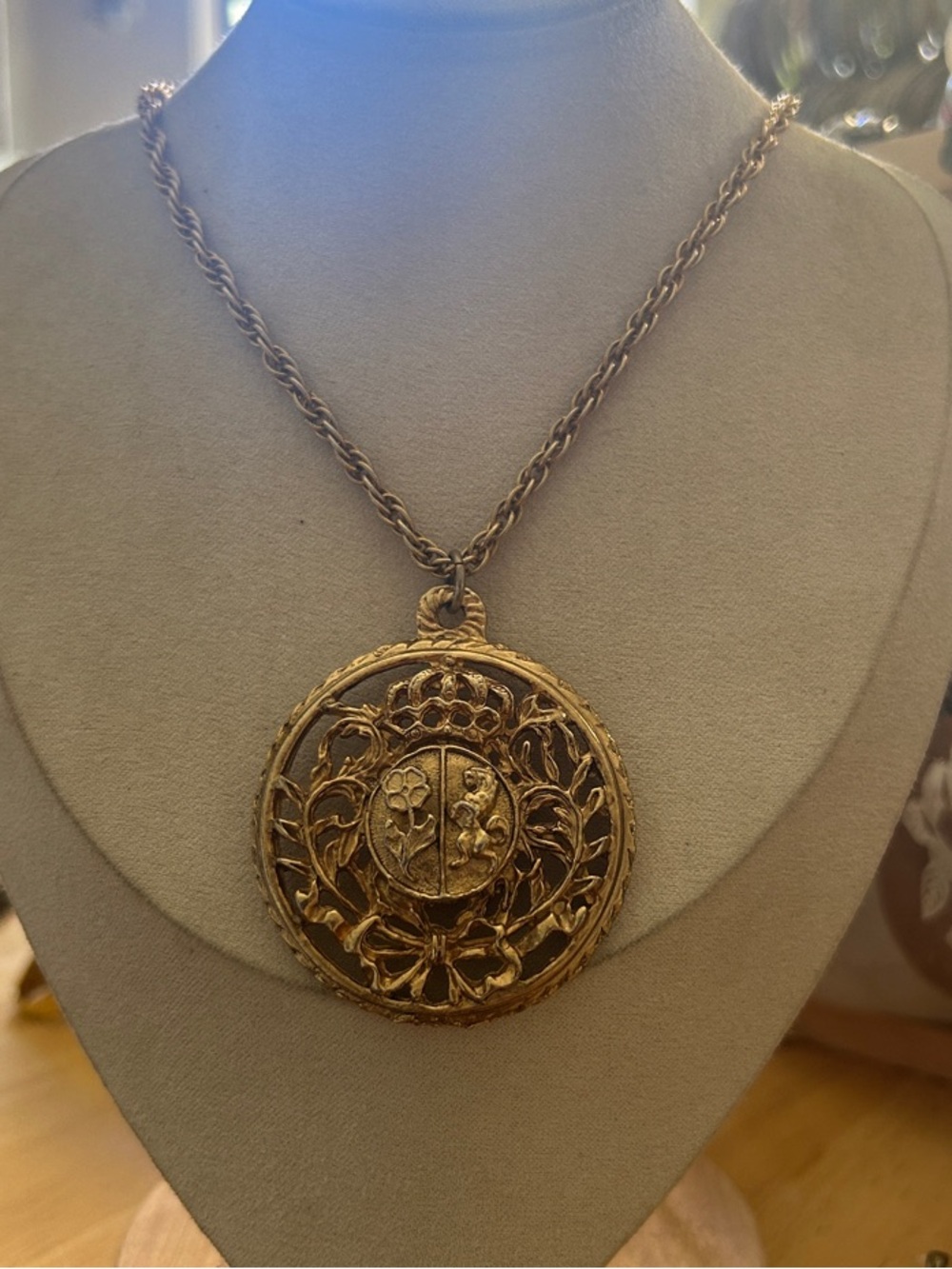 Vintage signed Coro Gold-Tone Filigree Medallion Necklace
